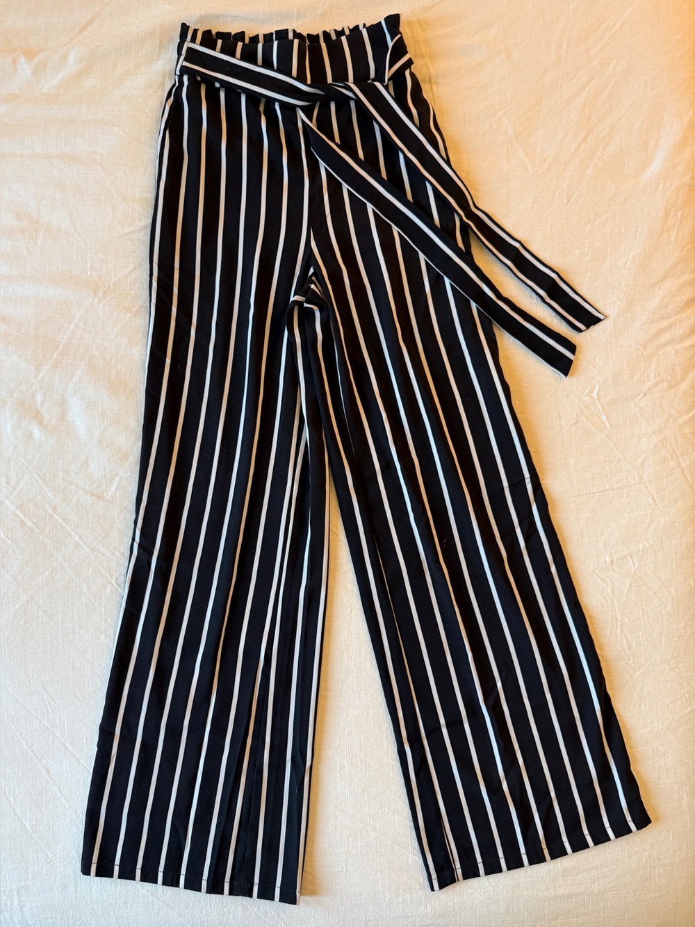 Forever 21 Black & White Striped Wide-Leg Pants